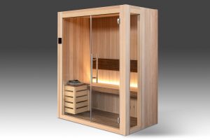 Sauna finlandese Mod.BICOLOR in legno di Tiglio e termotrattato.